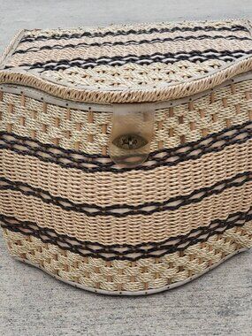 Vintage Pennys Wicker Sewing Basket Lid Plastic Organizer Tray